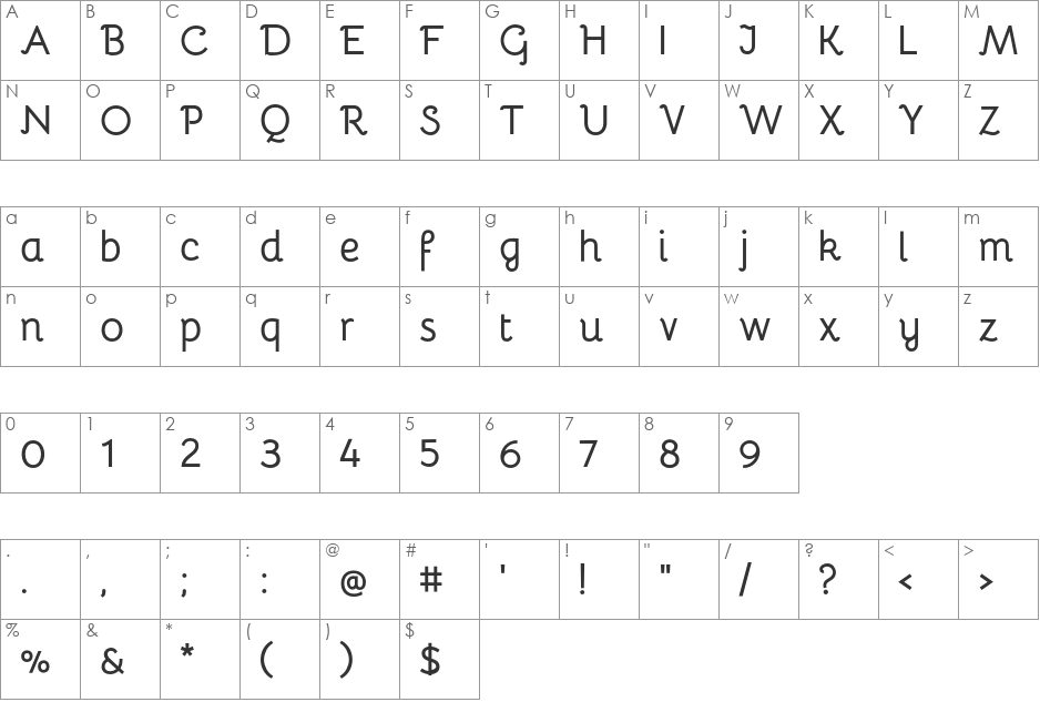 Bellota font character map preview