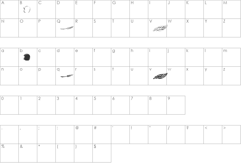 Tervia font character map preview