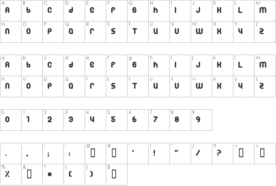 Tesh font character map preview
