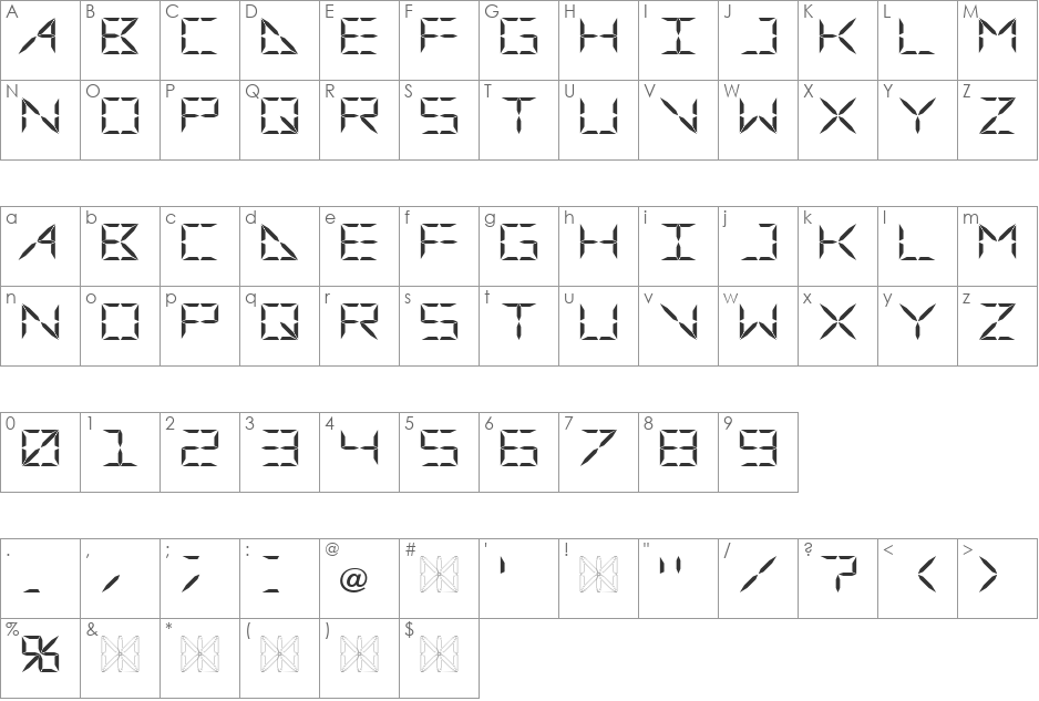 TESLA_07 font character map preview