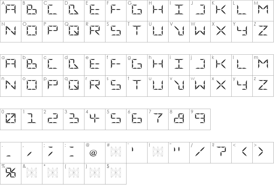 TESLA_08 font character map preview