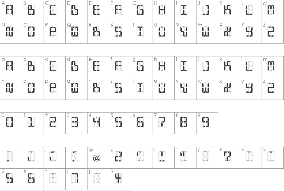 TESLA_13 font character map preview