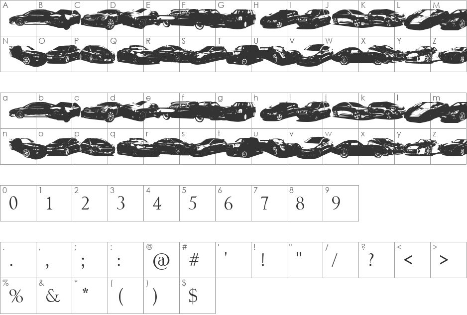 test font character map preview