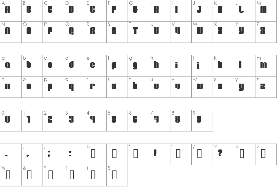 test1 font character map preview