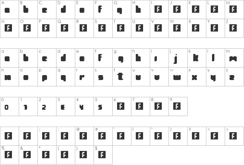 test1 font character map preview