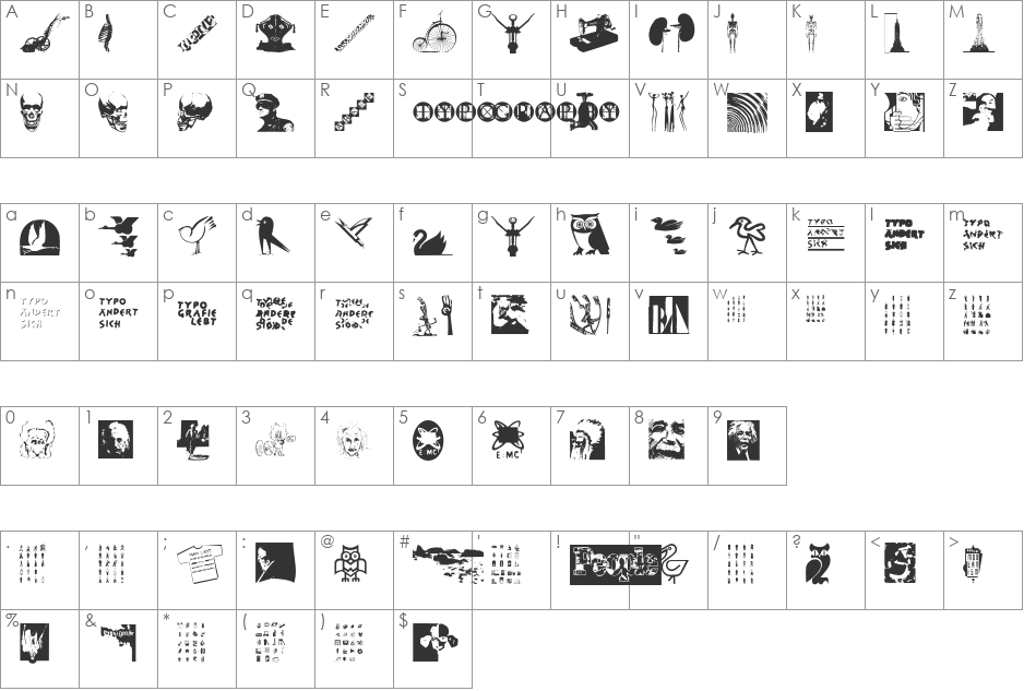 TestRoom font character map preview