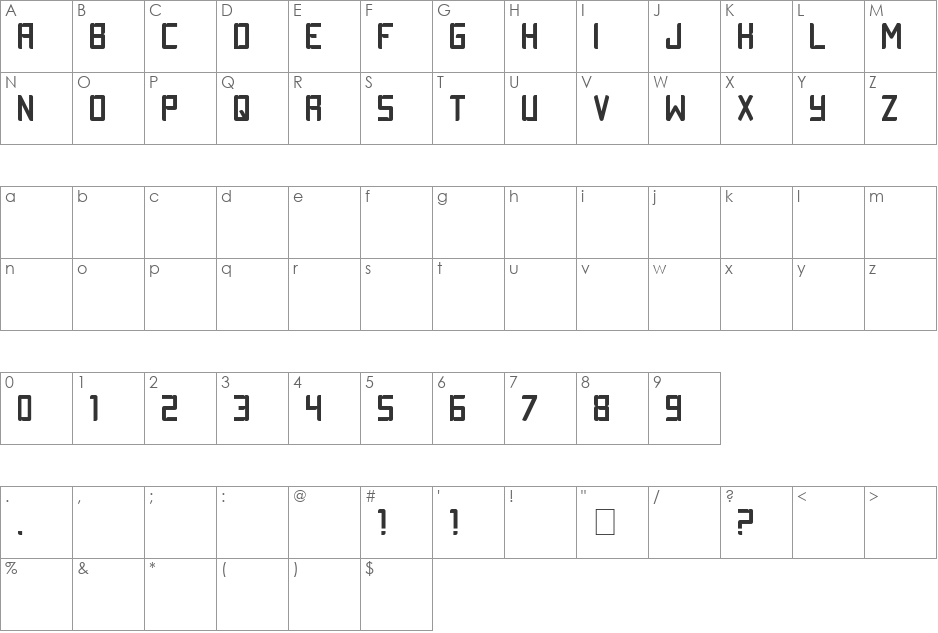 TESTY font character map preview
