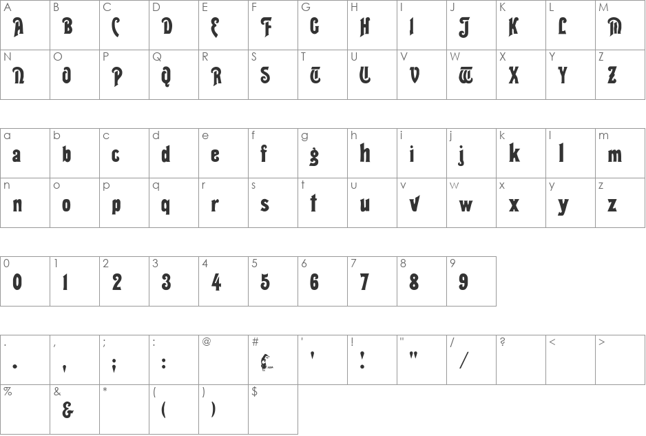 Teton font character map preview