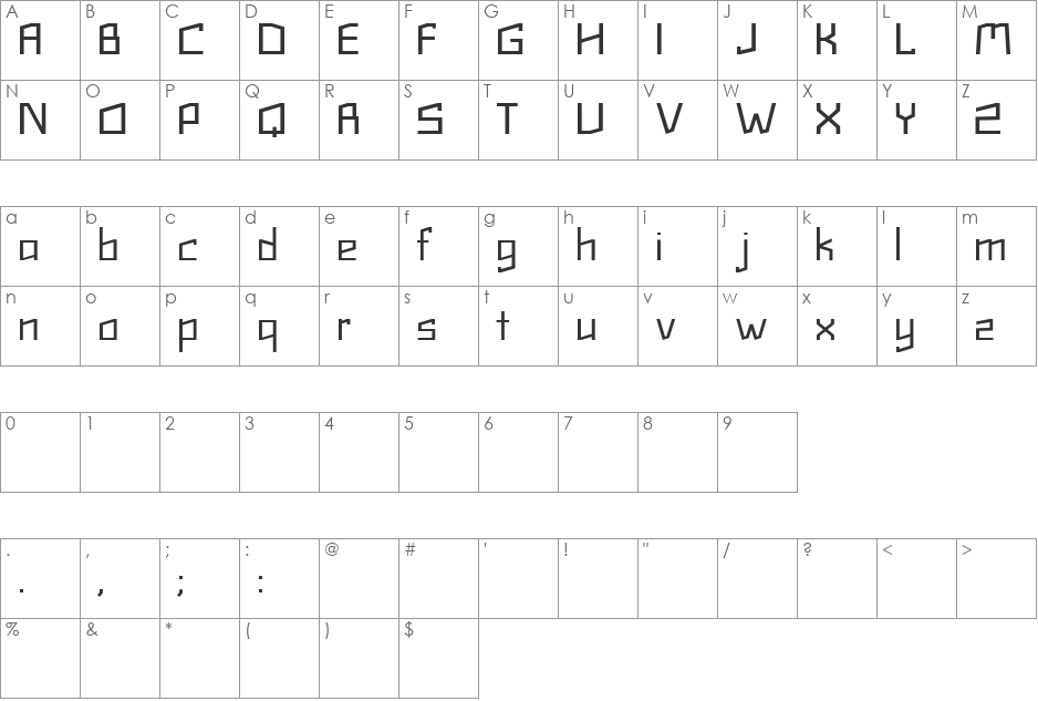 Tetra font character map preview