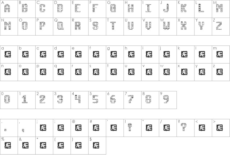Tetricide (BRK) font character map preview
