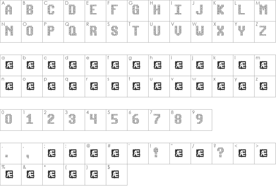 Tetricide BRK font character map preview