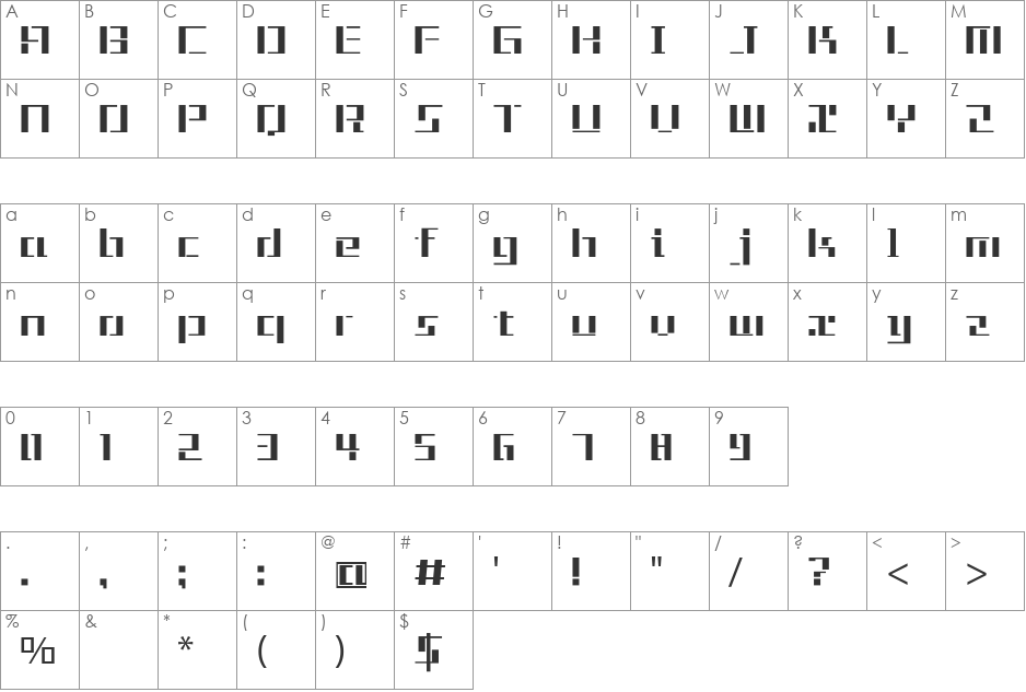Tetris font character map preview