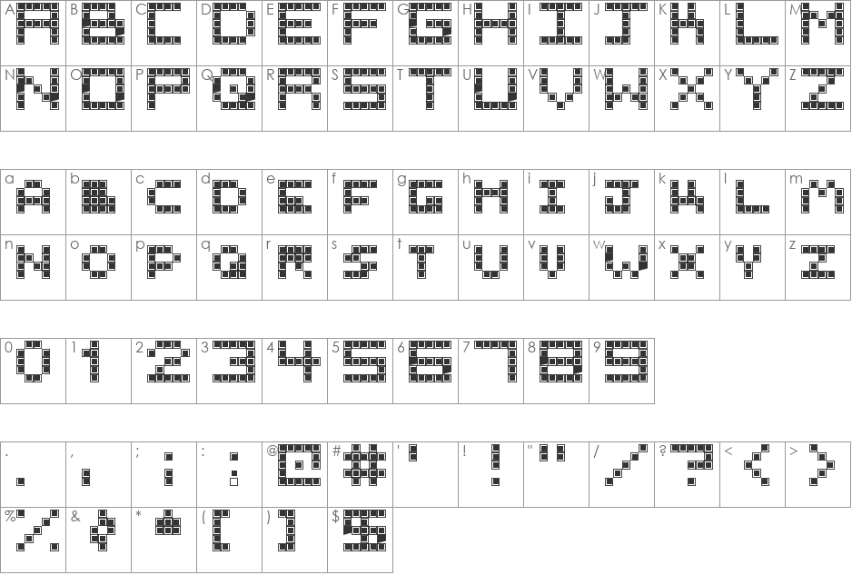 Tetris Block font character map preview