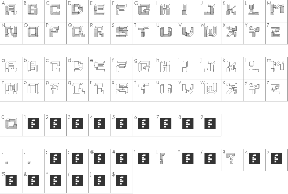 Tetrominoes font character map preview