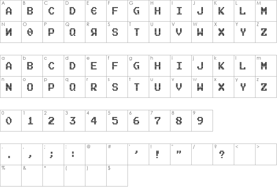 Tetroserbogia font character map preview