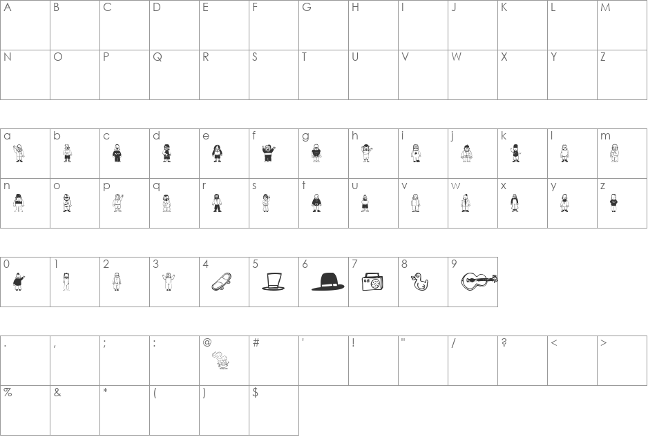 Teub font character map preview