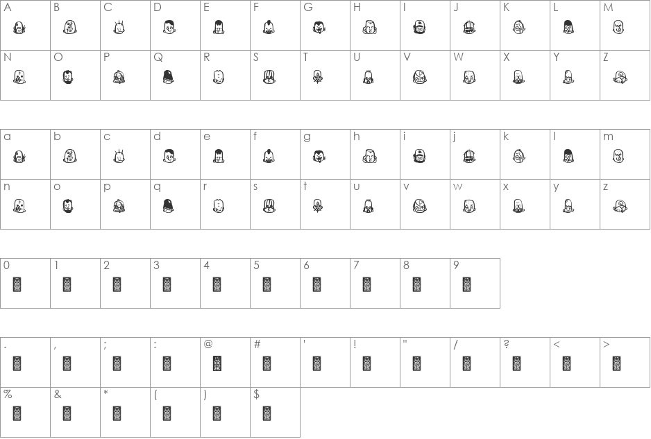 teub font character map preview