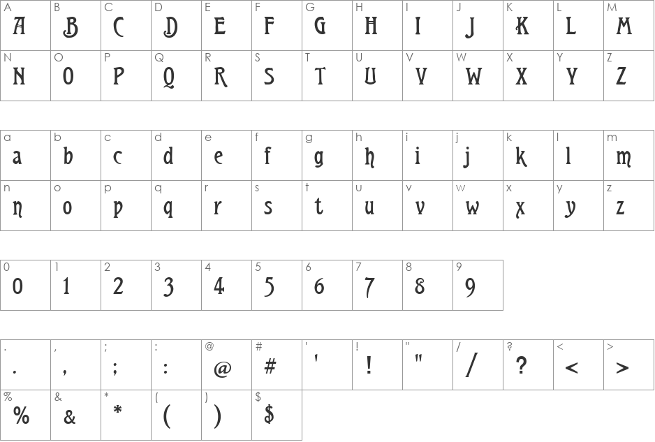 Teutonic font character map preview
