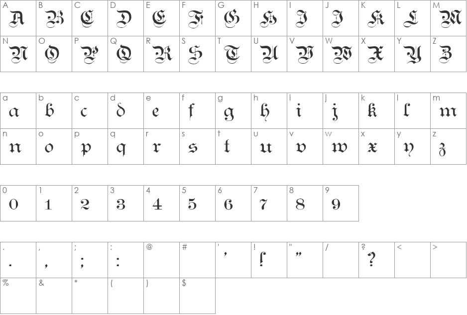 Teutonic No1 font character map preview