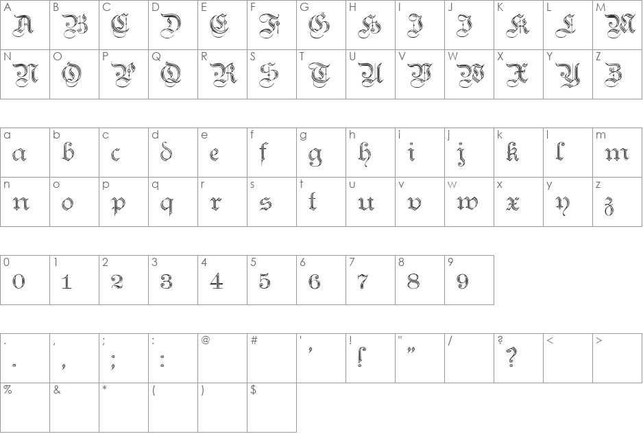 Teutonic No2 font character map preview
