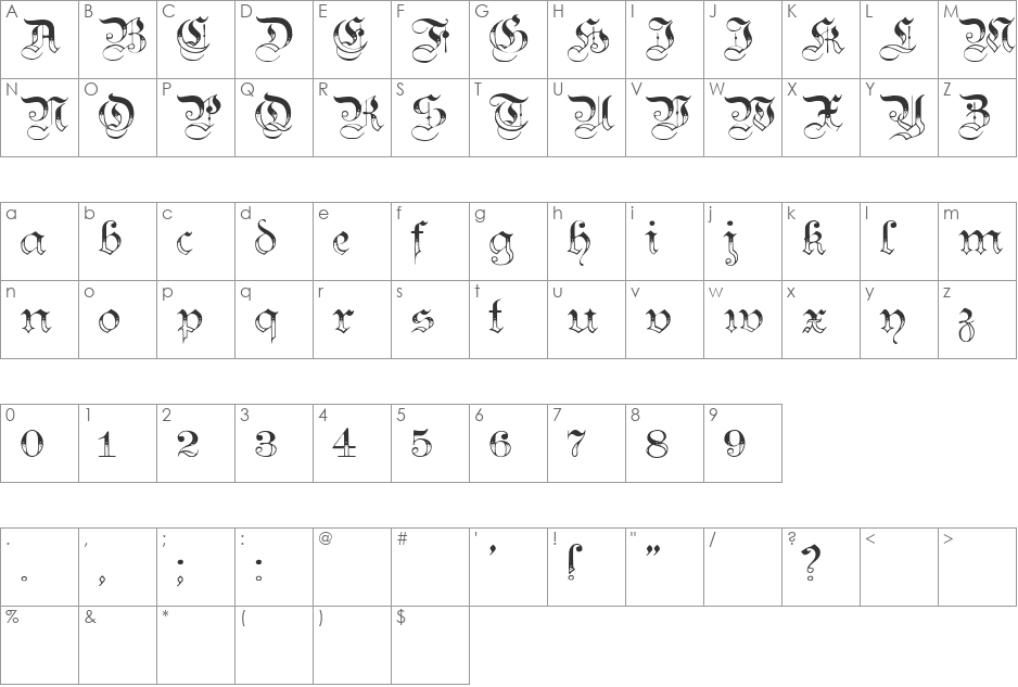 Teutonic No3 font character map preview