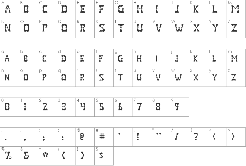 Texarkana font character map preview