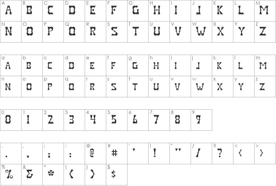 Texarkana font character map preview