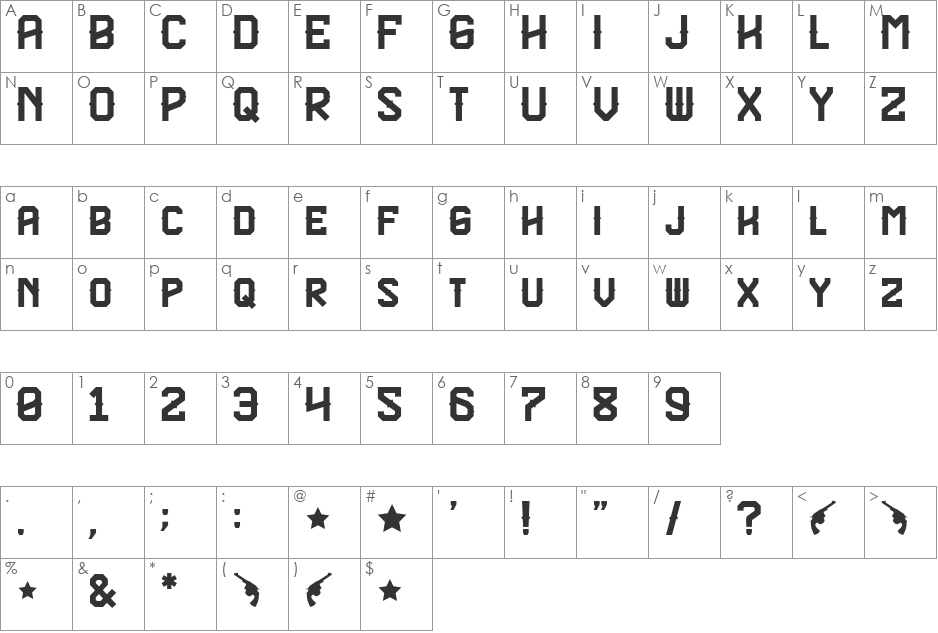 Texas Troupe FP font character map preview