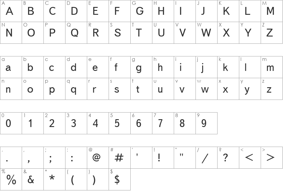 TextBookCTT font character map preview