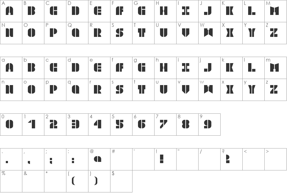TextBox Regular font character map preview