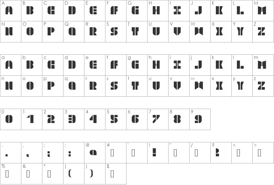 TextBox Stencil font character map preview