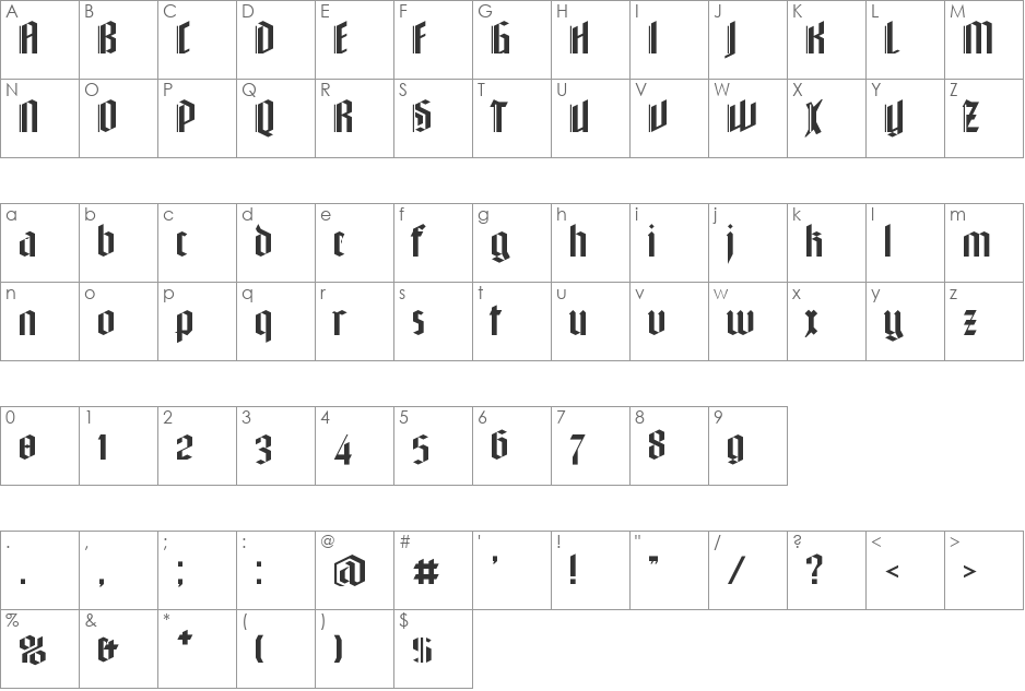 Textura Prescisus font character map preview