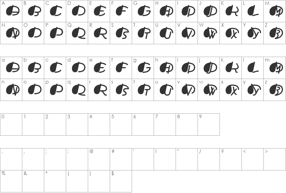 TFAdefabcThree font character map preview
