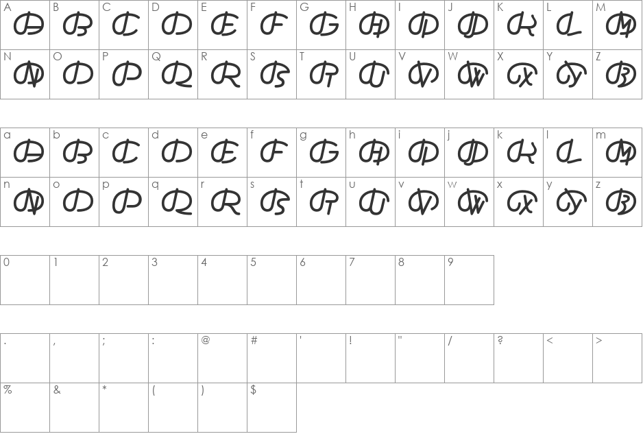 TFAdefabcThree font character map preview