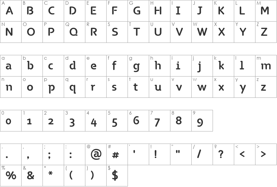 TG Naonao font character map preview