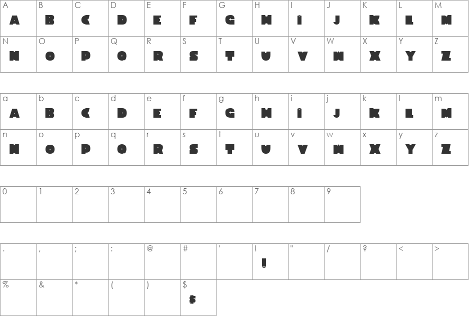 TH!CK B!TCH font character map preview