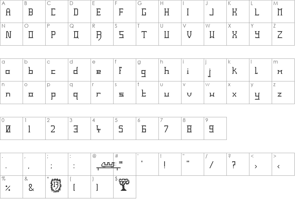 TH13TEEN (Ride) font character map preview