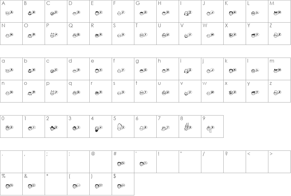 Tha Boukagne's font character map preview