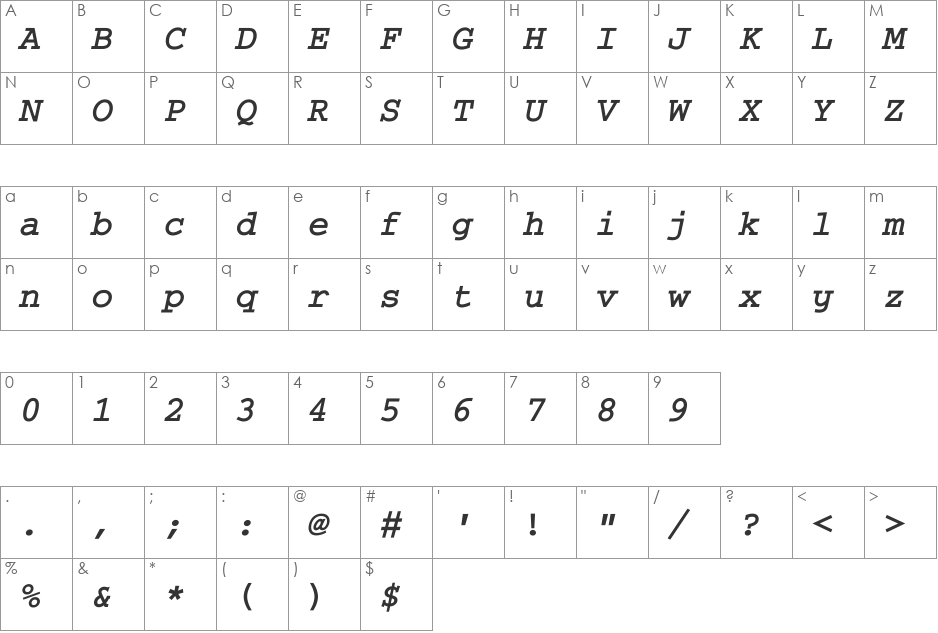 Thabit-Bold-Oblique font character map preview
