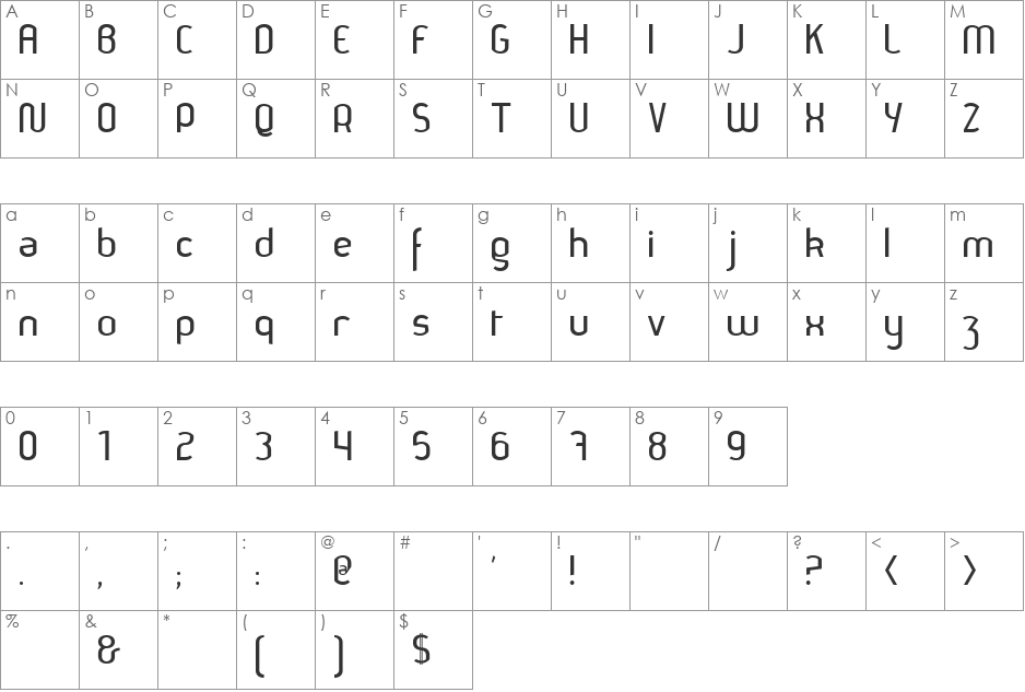 Thamara font character map preview