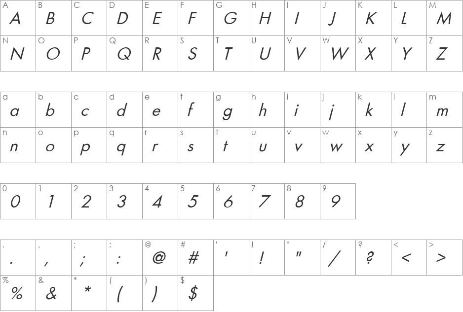 BelmarObl-Norma font character map preview