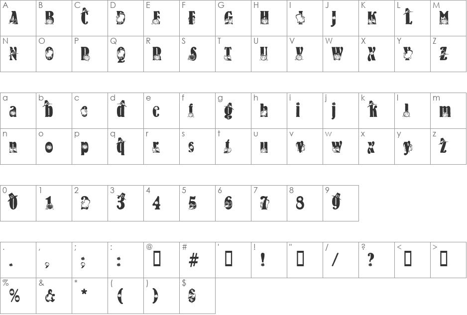 Thanksgiving font character map preview