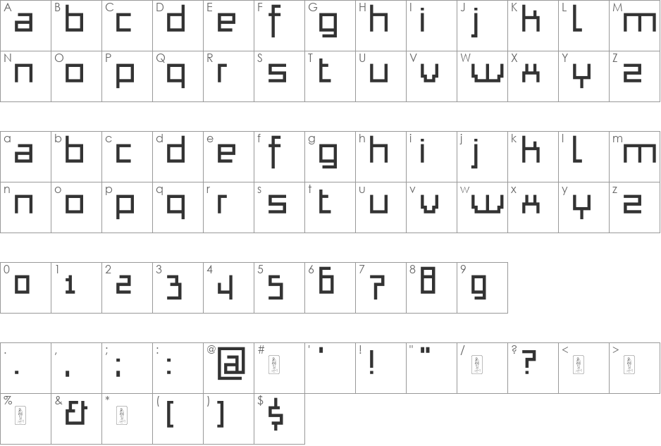 Thapkie MG font character map preview