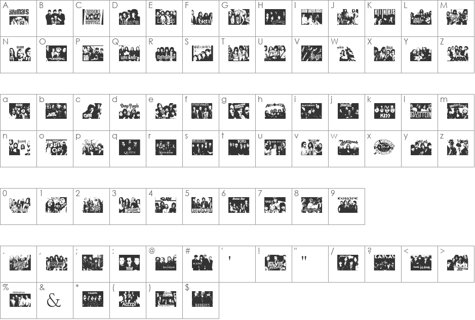 Thart_RockMusic_History font character map preview