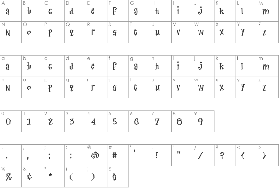 Thayer Street NDP font character map preview