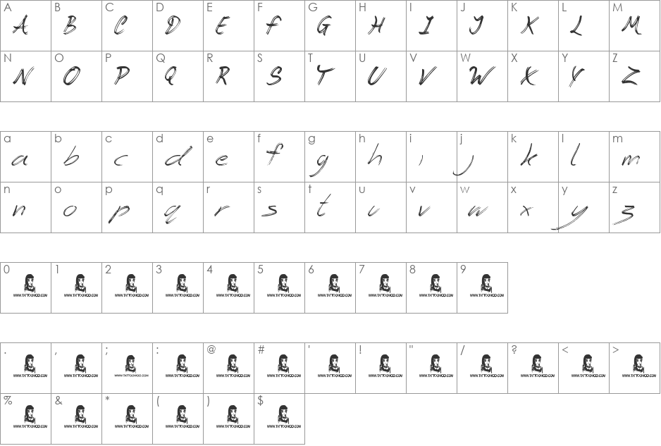 The Angels font character map preview