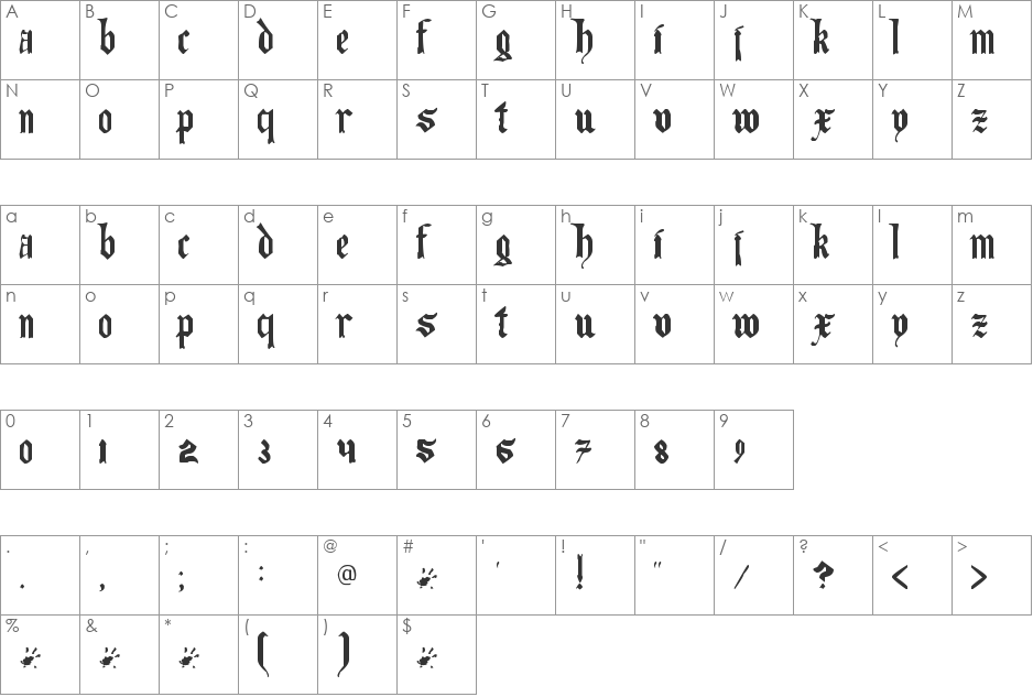 The Art of Illuminating font character map preview
