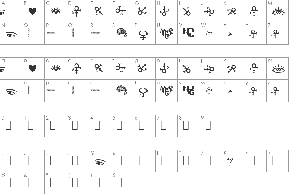 The Artist Symbols font character map preview