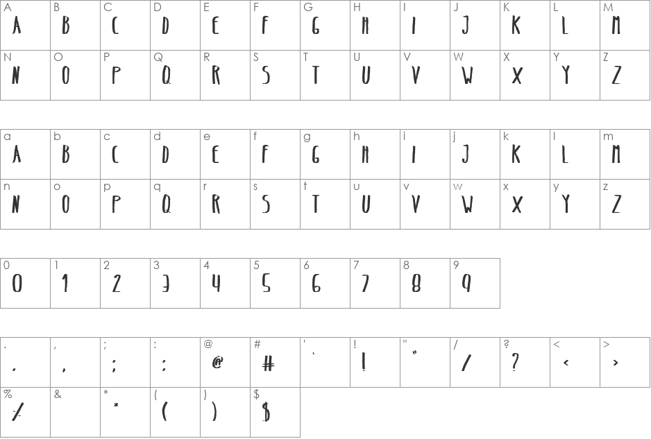Belta Bold font character map preview