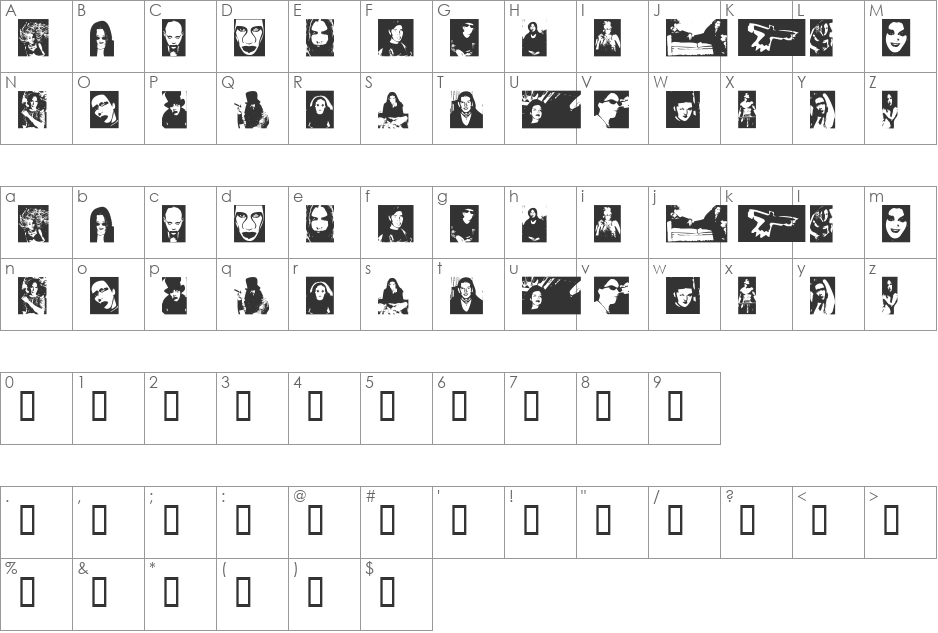 The Beautiful People font character map preview